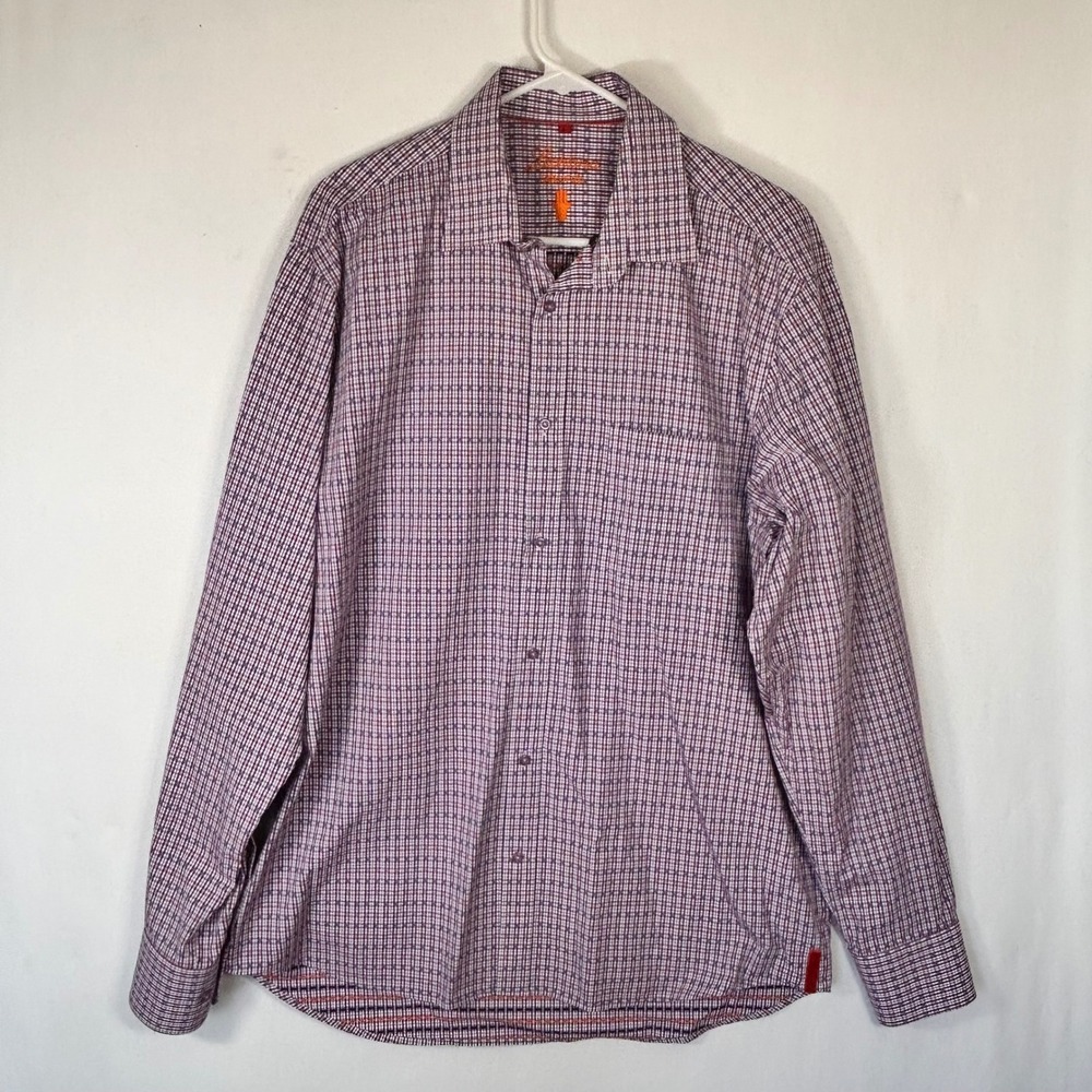 Luchiano Visconti Mens L Purple Orange Micro Check Cotton Button Down Shirt 1017